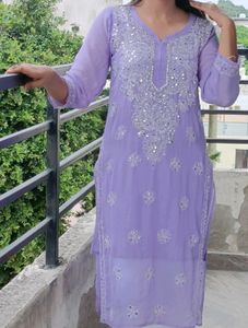 Mirror Work Chikankari Kurti With Inner