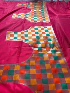 Brand New Pink Silk Saree &amp; attached designer b