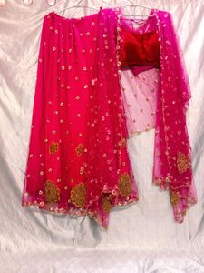 Sale !!Rose-pink Embroidery Lahenga-choli