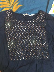 Navy Blue Embellished Tunic Dress