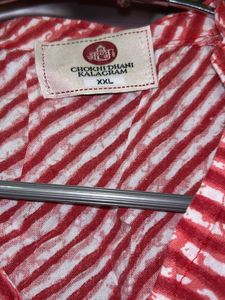 Red &amp; White Striped Jaipur kurti