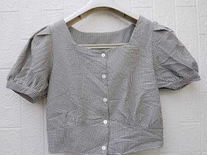 New with tag Pinterest Gingham Puff Sleeve Top