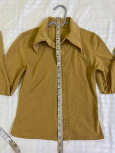 Stretchy Retro Gold Button-Up Top Bust 34