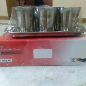 Stainless Steel Glass N Tray Set