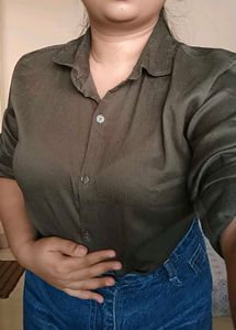 Olive Green Silky Button-Down