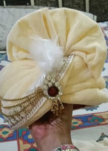 Cream Velvet Wedding Turban For Kids