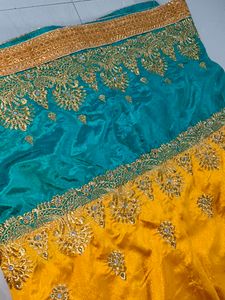 Elegant Teal & Gold Festive Saree