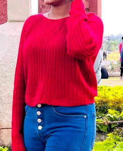 Red Full Hand Woolen Top