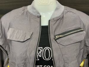 Charcoal Cropped Bomber Jacket with Utility Pocket
