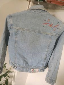 Girls&#39; Denim Jacket with Floral Appliques