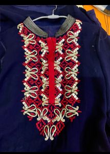Beautiful Blue Suit With Red Chudidar and Dupatta