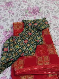 Red Bandhani Saree