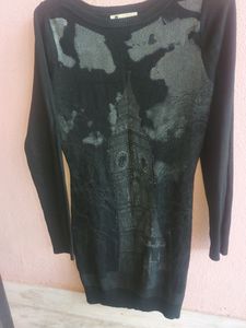 Black Long Full Sleeves Woolen Top With Super Soft Stole
