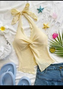 Yellow Knot detailed halter neck