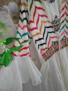 White Embroidered Dress &amp; Pants Set