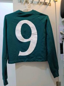 Green Cropped Number Sweatshirt