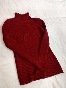 Burgundy Ribbed Mock Neck Top