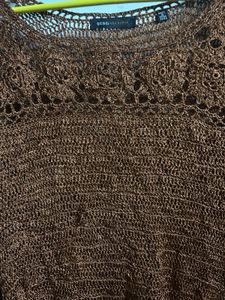 Brown Crochet Knit Top