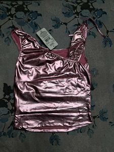 Metallic Pink Tie Tank Top