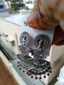 OXIDISED PEACOCK LAYERED EARRINGS