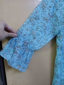 Blue Floral Button-Down Top