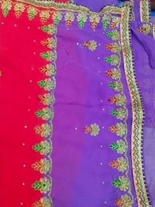 Pink And Golden Embroidery Design Saree...