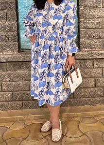 Blue Cotton  Floral Dress