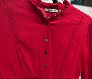 Casual Regular Sleeves Solid Women Red Top