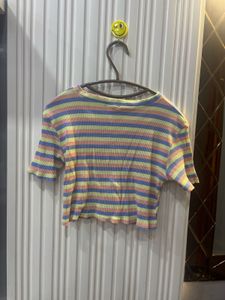 Striped Twist-Front Crop Top