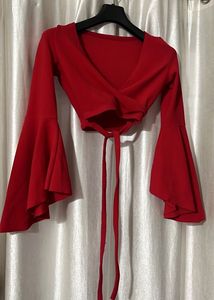 Red Bell Sleeve Crop Top