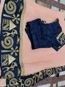 Heavy Border Pink With Dark Blue Blouse