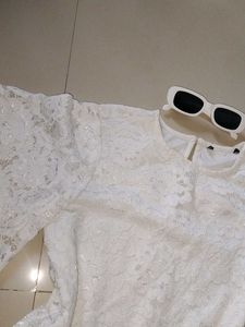 Elegant White Lace Bell-Sleeve Top