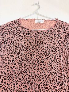 Animal Print Embroidered Ruffle Sleeve Top