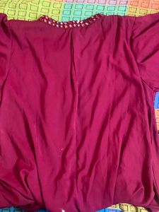 Red Flowy Mirror Work Top/Blouse