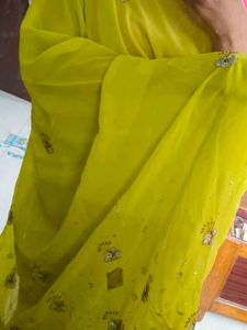 Yellow Saree with Silver Embroidery
