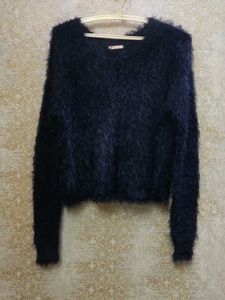 Fluffy Navy Blue Knit Sweater