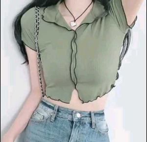Olive Green Ruffle Trim Crop Top