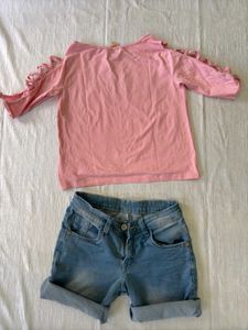 Pink Crossed Sleeve Sequenced Top