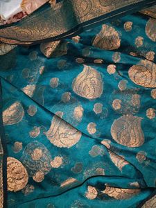 Teal &amp; Gold Brocade Saree