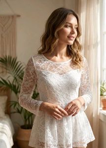 White Full Net Top With Inner Attached