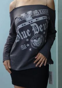 Gothic Graphic Print Cold Shoulder Long Sleeve Top