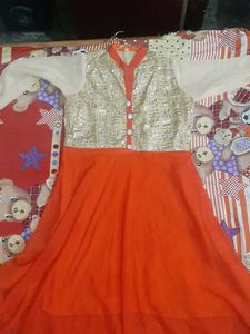Orange & Gold Anarkali Dress