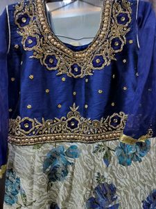 Elegant Floral Print Anarkali Long With Pant Dupat
