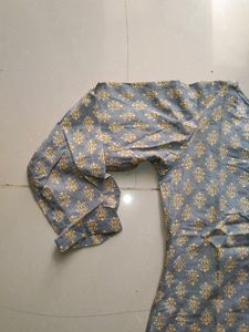 Grey Cotton Suit With Pant Plazzo &amp; Dupatta