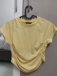 Yellow Cropped Back Cut-out Ruched T-Shirt