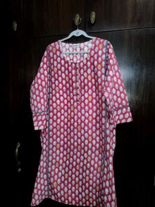 Fabindia Red &amp; White Floral Print Kurta