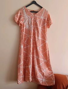 Peach Tie-Dye Casual Dress