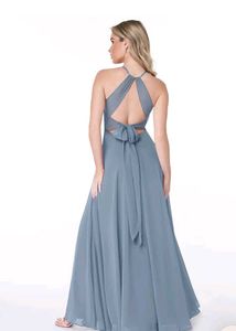 Elegant Dusty Blue Halter Azazie Dress (A8)