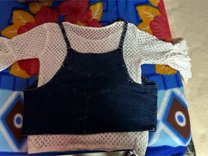 Beautiful White Net Top With Combo Of Denim Coty
