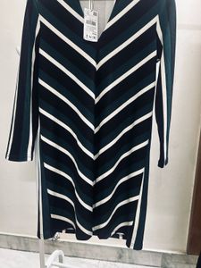 Formal Green Striped Well Fitted Dress